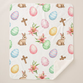 Easter Grace – Seamless Pastel Bunny & Cross Patte Sherpa Deken