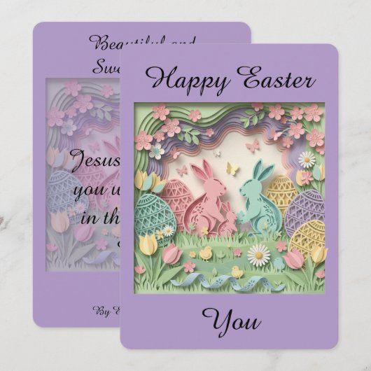 Easter Greeting Card with two little bunnies Feestdagenkaart (Voorkant / Achterkant)