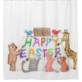 Easter Greeting Painted by Animals Douchegordijn