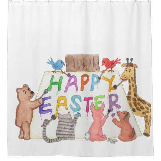 Easter Greeting Painted by Animals Douchegordijn (Voorkant)