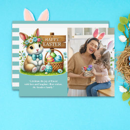 Easter Greetings! Adorable Bunny with Family Photo Kaart