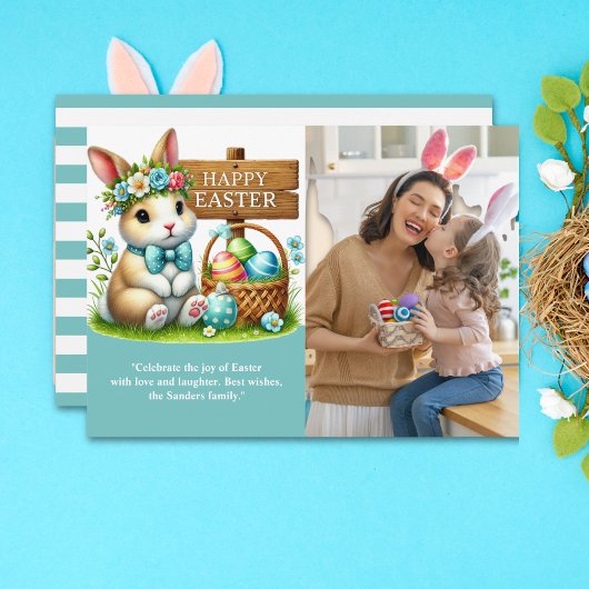 Easter Greetings! Adorable Bunny with Family Photo Kaart