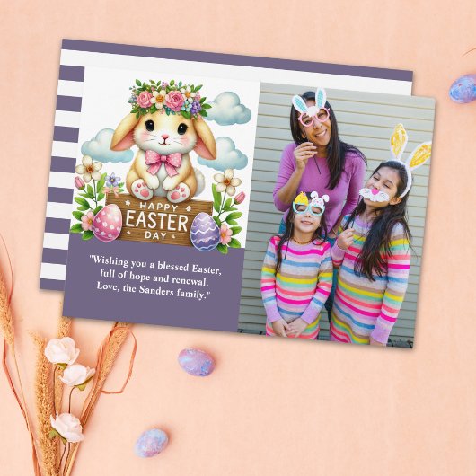 Easter Greetings! Adorable Bunny with Family Photo Kaart