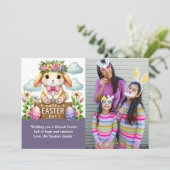 Easter Greetings! Adorable Bunny with Family Photo Kaart (Staand voorkant)