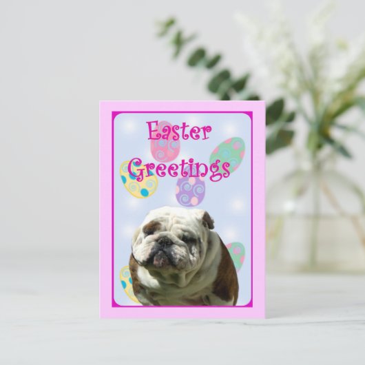 Easter Greetings Bulldog postcard Feestdagenkaart (Staand voorkant)