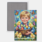 ~ EASTER GREETINGS ~ Child Chicks Eggs ~  Magnet (Voorkant / Achterkant)