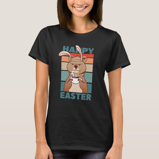 Easter Grumpy Bear with Rabbit Ear drinks Coffee T-shirt (Voorkant)