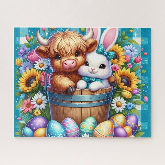 Easter Highland Cow Jigsaw Puzzle Legpuzzel (Horizontaal)