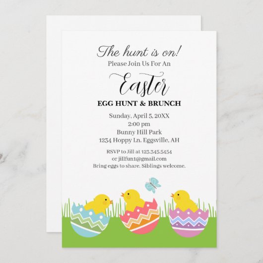 Easter Invitation Chicks with eggs cute  Kaart (Voorkant / Achterkant)