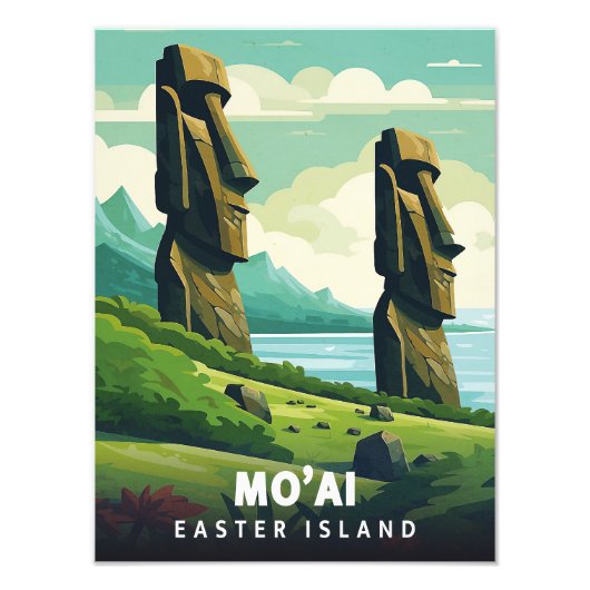 Easter Island - Mo'ai - Vintage Poster (Voorkant)