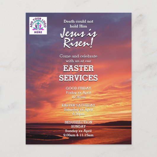 EASTER Jesus is Risen CHURCH SERVICES Customized Flyer (Voorkant)
