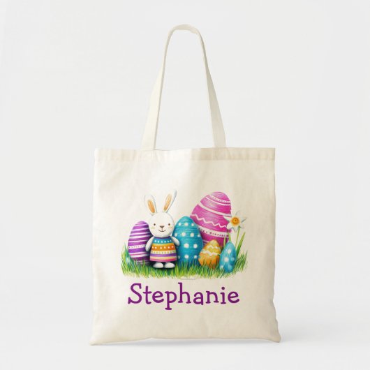 Easter Kids Name Girls Bunny Rabbit Tote Bag (Voorkant)