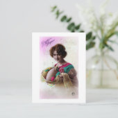 Easter Lady Vintage French Postcard Feestdagenkaart (Staand voorkant)