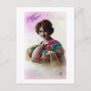 Easter Lady Vintage French Postcard Feestdagenkaart
