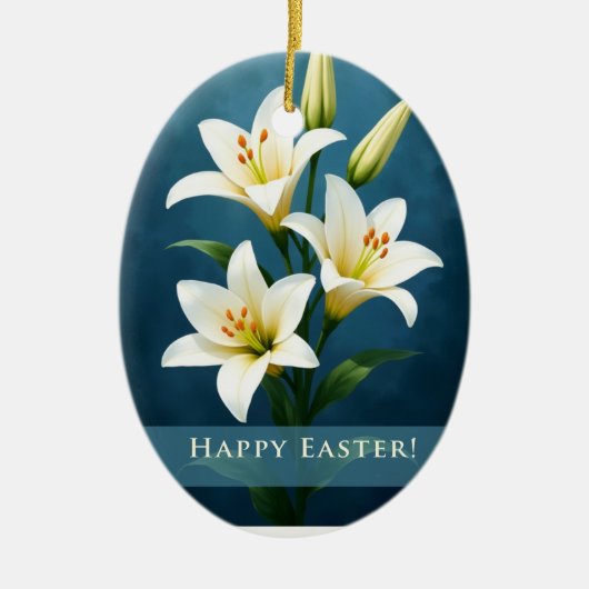 Easter Lilies Blue Christian Faith Gift Keramisch Ornament (Voorkant)
