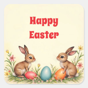 Easter Little Rabbits Populair Collectie Vierkante Sticker