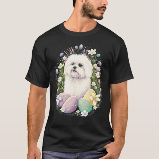 Easter Maltese dog Bunny Eggs Dog on Easter Maltes T-shirt (Voorkant)