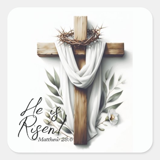 Easter Morning Cross with Crown of Thorns  Vierkante Sticker (Voorkant)