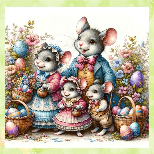 Easter Mouse Familie Springtime Vakantie Fun Vierkante Sticker