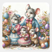 Easter Mouse Familie Springtime Vakantie Fun Vierkante Sticker (Voorkant)