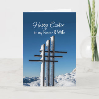 Easter Pastor Wife Crosses on Snow Covered Hill Feestdagen Kaart