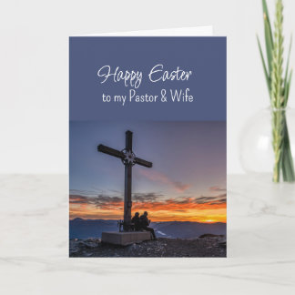 Easter Pastor Wife Crosses Sunset on Hill Mountain Feestdagen Kaart