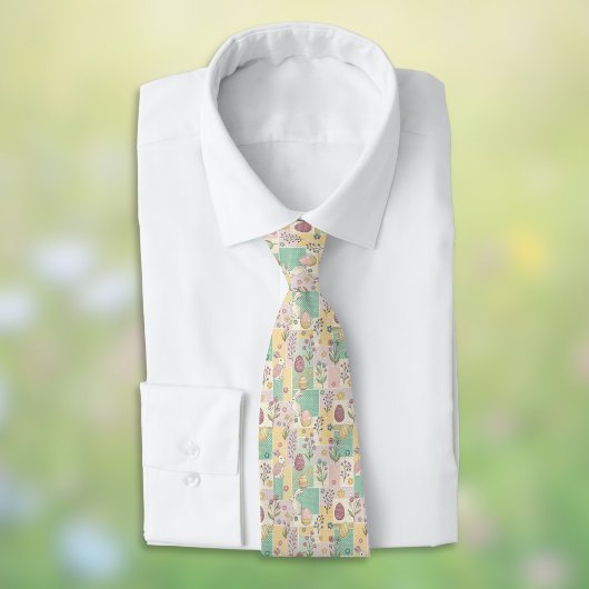 Easter Patchwork Pastel Bunnies Eggs and Gingham Stropdas