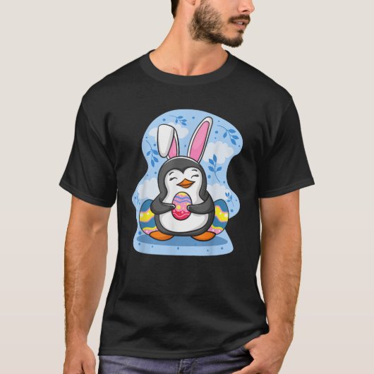 Easter Penguin Holding Egg Cute Bunny Ears Penguin T-shirt (Voorkant)