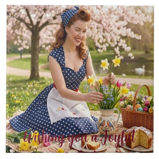 Easter Picnic Vintage Style: Ceramic Tile Tegeltje (Voorkant)