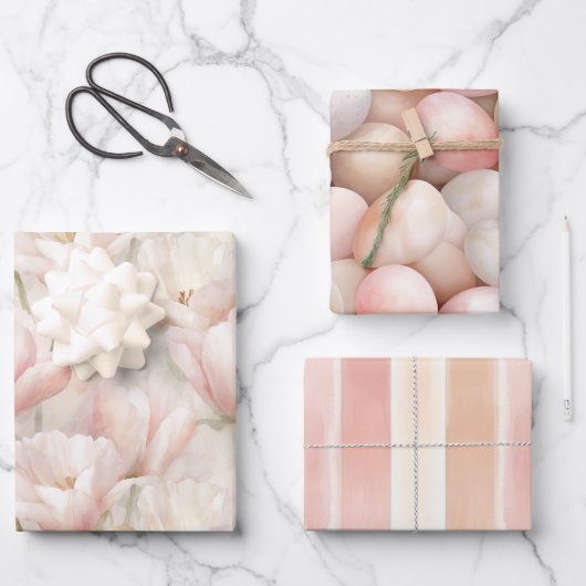 Easter Pink Peach Floral Birthday   Inpakpapier Vel (Voorkant)