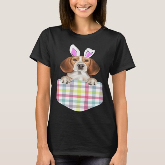 Easter Plaid Beagle Bunny Dog In Pocket T-shirt (Voorkant)