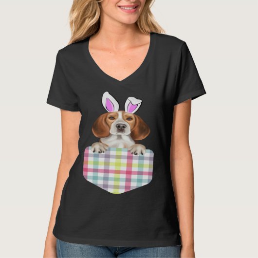 Easter Plaid Beagle Bunny Dog In Pocket T-shirt (Voorkant)