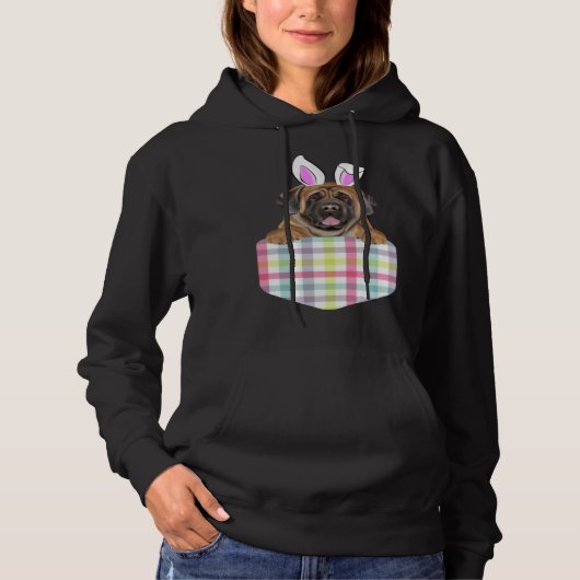 Easter Plaid Mastiff Bunny Dog In Pocket Hoodie (Voorkant)