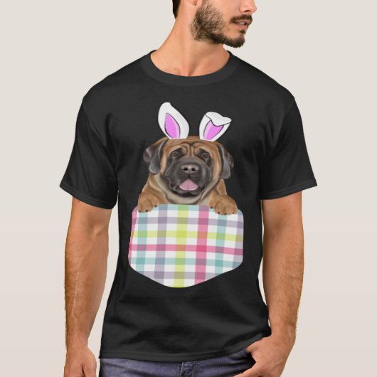 Easter Plaid Mastiff Bunny Dog In Pocket T-shirt (Voorkant)