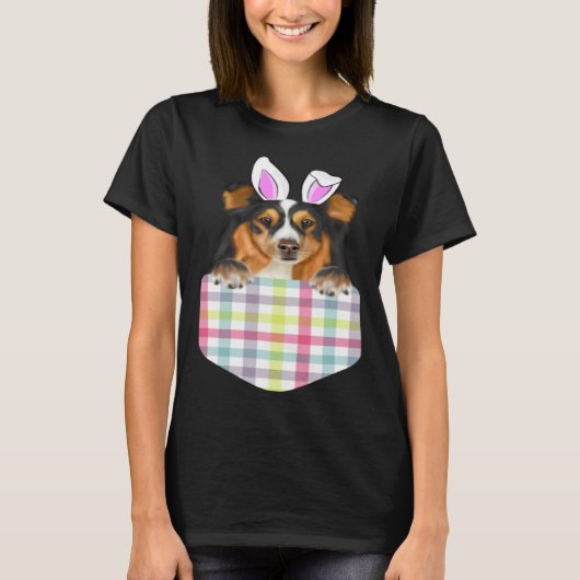 Easter Plaid Shetland Sheepdog Bunny Dog In Pocket T-shirt (Voorkant)
