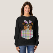 Easter Plaid Shetland Sheepdog Bunny Dog In Pocket Trui (Voorkant volledig)