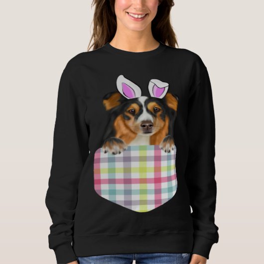 Easter Plaid Shetland Sheepdog Bunny Dog In Pocket Trui (Voorkant)