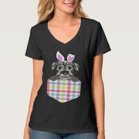 Easter Plaid Standard Schnauzer Bunny Dog In Pocke T-shirt (Voorkant)