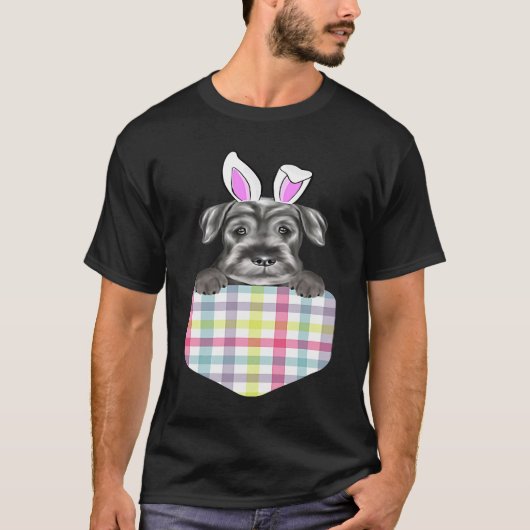 Easter Plaid Standard Schnauzer Bunny Dog In Pocke T-shirt (Voorkant)