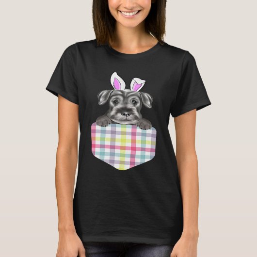 Easter Plaid Standard Schnauzer Bunny Dog In Pocke T-shirt (Voorkant)
