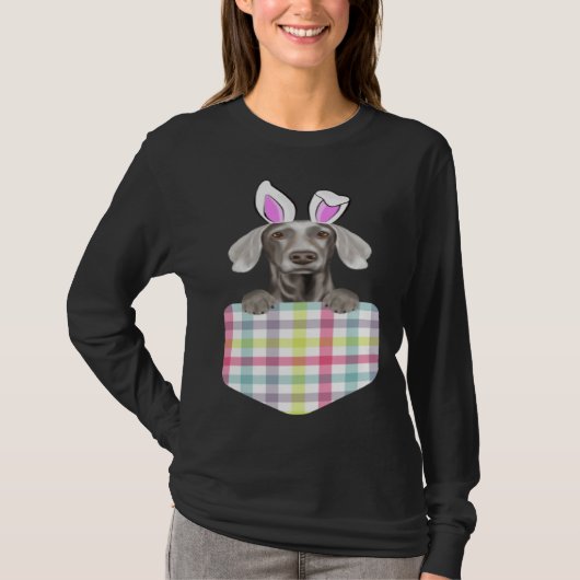 Easter Plaid Weimaraner Bunny Dog In Pocket T-shirt (Voorkant)
