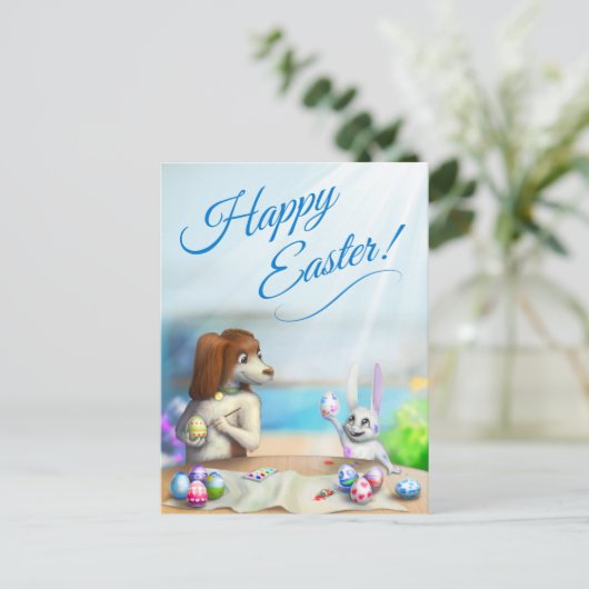 Easter Postcard with cute animals Briefkaart (Staand voorkant)