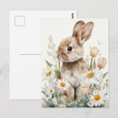 Easter Postcard with Flowers and Easter Bunny Briefkaart (Voorkant / Achterkant)