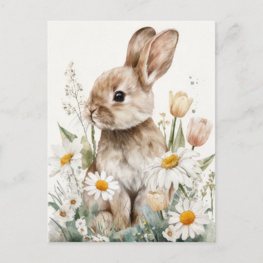 Easter Postcard with Flowers and Easter Bunny Briefkaart (Voorkant)