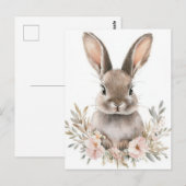 Easter Postcard with Flowers and Easter Bunny Briefkaart (Voorkant / Achterkant)