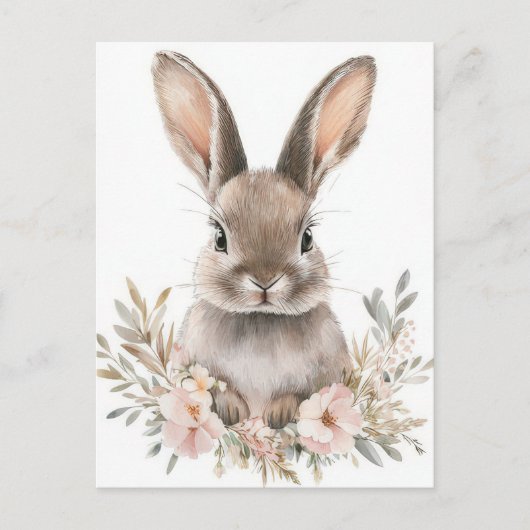 Easter Postcard with Flowers and Easter Bunny Briefkaart (Voorkant)