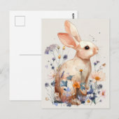 Easter Postcard with Flowers and Easter Bunny Briefkaart (Voorkant / Achterkant)