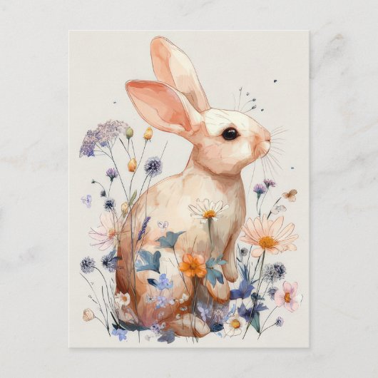 Easter Postcard with Flowers and Easter Bunny Briefkaart (Voorkant)