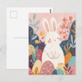 Easter Postcard with Flowers and Easter Bunny Briefkaart (Voorkant / Achterkant)