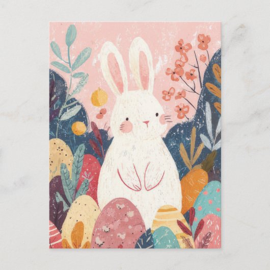 Easter Postcard with Flowers and Easter Bunny Briefkaart (Voorkant)